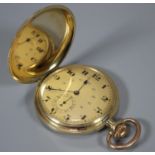 14ct gold engine turned and engraved full hunter top wind pocket watch having Arabic face with