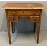 19th century oak lowboy, the moulded top above one long and two short drawers with turned knob