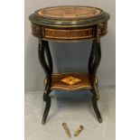 19th century French ebonised and mixed woods inlaid jardinière, of oval form, the interior revealing