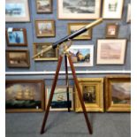 Large modern brass telescope marked A & J Beck Ltd. London England, Est 1837, single drawer with