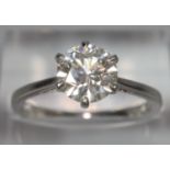 Platinum solitaire diamond ring, 1.14 carat approx. Size L1/2. 3.9g approx.