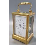 Early 20th century French two train brass repeating alarm carriage clock marked 'Dawson & Son' to
