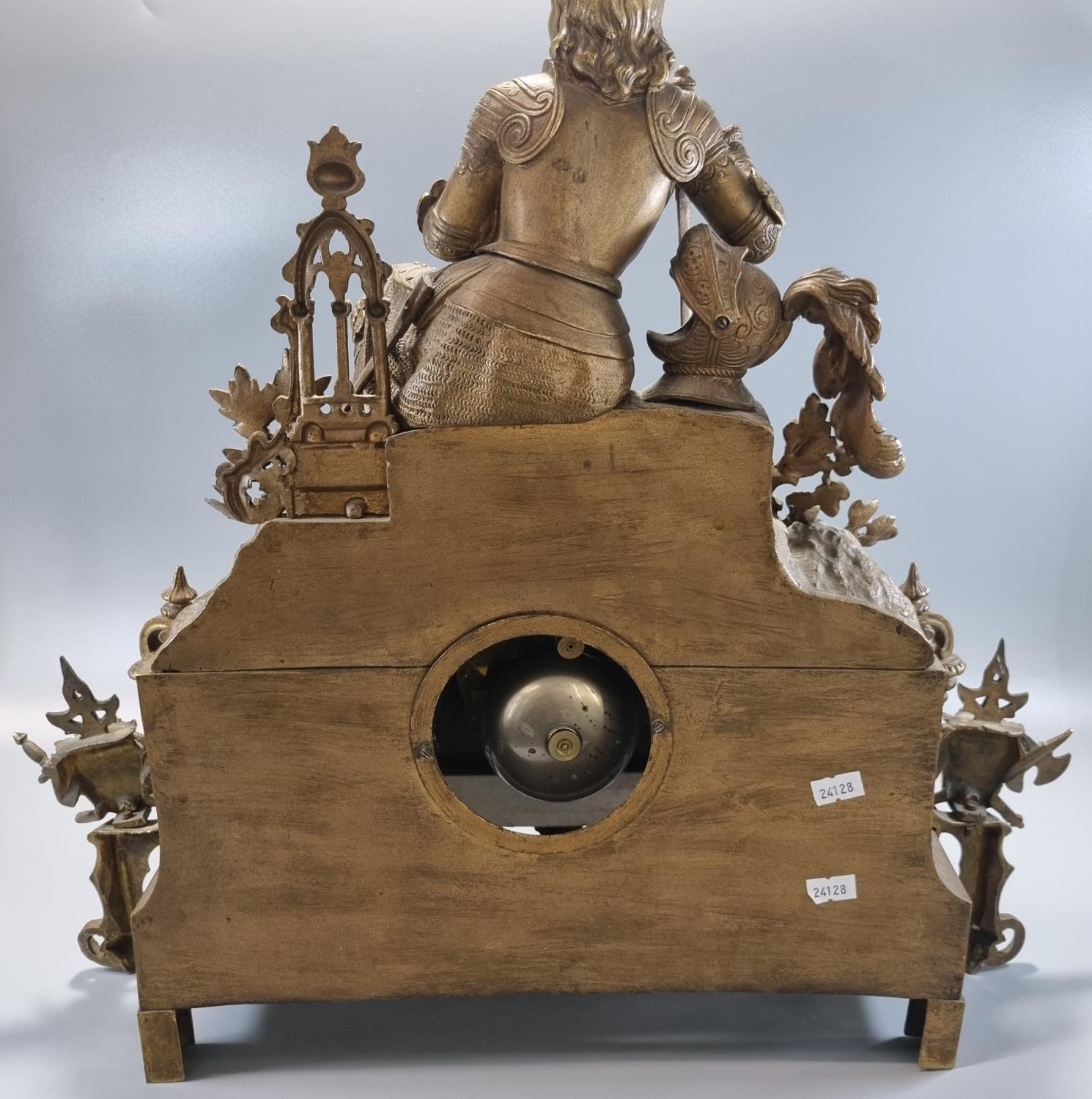 Large 19th century French ormolu figural mantle clock, the case overall with heraldic military - Image 4 of 6