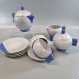 Carlton ware Art Deco 15 piece tea service on a a mottled grey and blue design ground with geometric