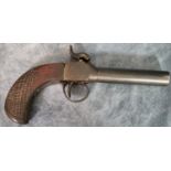 19th century large bore man stopper percussion muzzle loading pocket pistol with turn off barrel and