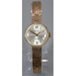 Oriosa Swiss made 9ct gold ladies bracelet wristwatch with satin face having Arabic numerals and