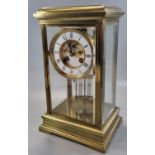 Late 19th/early 20th century French four glass mantle clock having Roman face with exposed Roman