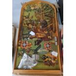 Vintage probably German made Bagatelle game with printed background of woodland animals in