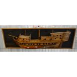 Wooden half block ship model of the galleon 'Grovenor'. Back panel 1M wide approx. (B.P. 21% + VAT)