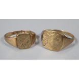 Two 9ct gold signet rings. 3.8g approx. (B.P. 21% + VAT)