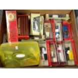 Box of assorted diecast model vehicles appearing to being mainly Matchbox Models of Yesteryear,