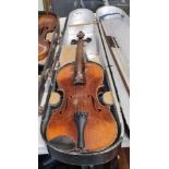 Unusual 19th century violin with chequered and double scribed outline, mother of pearl inlay to