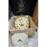 Large brass clock pendulum and two 19th century painted clock faces. (3) (B.P. 21% + VAT)