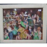 Shelbay, a busy bar scene with multiple figures, signed and dated '88. Watercolours. 42x52cm approx.