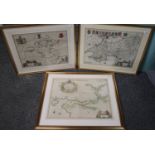 Three original maps of Wales to include: John Blaeu, Radnorshire with Latin script verso, John