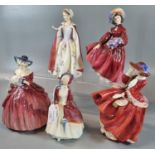 Collection of five Royal Doulton bone china figurines, to include: 'Paisley Shawl' HN1988, 'Lilac