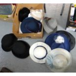 Box of vintage hats to include: two men's fur felt bowler hats; one Ceres make marked Walter