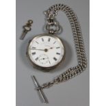Silver key wind English lever open faced pocket watch by J G Graves, Sheffield, having Roman face