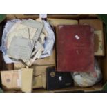 Box with All World collection of stamps in albums, packets and envelopes and bag of photographs