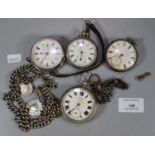 Collection of four silver pocket watches, one marked 'Graves, Sheffield', one 'Yewdall, Leeds'