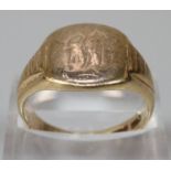 9ct gold signet ring with monogram. 6.4g approx. (B.P. 21% + VAT)