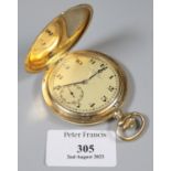 14ct gold German full Hunter slim keyless pocket watch, having Arabic face with seconds dial, marked