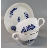 Late 18th/early 19th century English porcelain underglaze blue decorated cup, saucer and