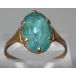 9ct gold green stone dress ring. Size Q. 2g approx. (B.P. 21% + VAT)