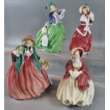 Four Royal Doulton bone china figurines, to include: 'Christmas Morn', 'Autumn Breezes', 'Her