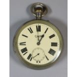GWR (Great Western Railway), nickel keyless lever Railway Man's watch with Roman face having seconds