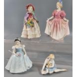 Four Royal Doulton bone china figurines to include: 'the Bridesmaid', 'Granny's Shawl' HN1642, '