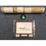 Collection of assorted prints relating to the RMS Titanic, one incorporating a piece of coal