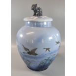 Sylvac ware Lucknow baluster lidded vase decorated with ducks in flight and having grotesque