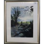 E J Pugh (Welsh contemporary), 'Winter Sunshine and Shadows', signed with initials. Watercolours.