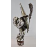 Hermione the Witch wheel of fortune car mascot 1920's with nickel plated finish, made by Auto