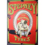 Vintage enamel sign for 'Stepney Tyres', oils on canvas. Modern. 75x50cm