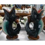 Pair of majolica glug glug or gluggle jugs. (B.P. 21% + VAT)