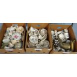 Three boxes of china to include: Royal Vitreous tea and dinnerware; plates, bowls, sauce boats,