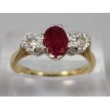 18ct gold diamond and ruby ring. Size K. 3.5g approx. (B.P. 21% + VAT)