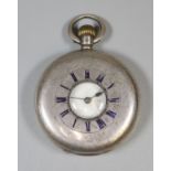 19th century continental silver half hunter keyless lever pocket watch, the movement marked 'J