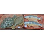 Six hand painted wall hanging papier mache studies of fish to include: brill, plaice, pair of