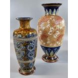 Two 19th Century Doulton Lambeth stoneware vases decorated with relief flowerheads and hand