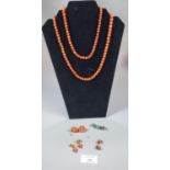 Collection of coral jewellery, to include: large necklace, brooch, another costume brooch etc. (B.P.