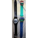 Large 'Swatch' shop advertising display wristwatch, the face marked '9.3 Swatch, Swiss' with long