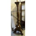 Large 19th century rococco style carved walnut torchere, later converted to a standard lamp, overall