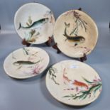 Set of four Royal Worcester Victorian porcelain plates, hand painted and decorated with relief