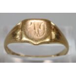 18ct gold signet ring with monogram. 3g approx. (B.P. 21% + VAT)