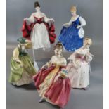 Five Royal Doulton bone china figurines to include: 'Southern Belle', The Peggy Davies Collection '
