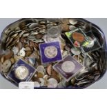 Tin box of assorted GB copper and other and Foreign coinage. (B.P. 21% + VAT)