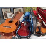 Acoustic guitar (no strings) together with two student violins in hard cases. (3) (B.P. 21% + VAT)